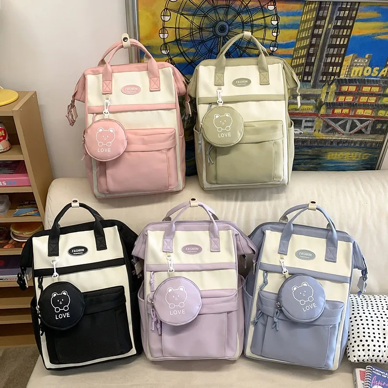 Middle School Students School Bags Girly Cute Backpack Casual Commuter Nylon Daypack with Handles Coin Purse Out Travel Backpack