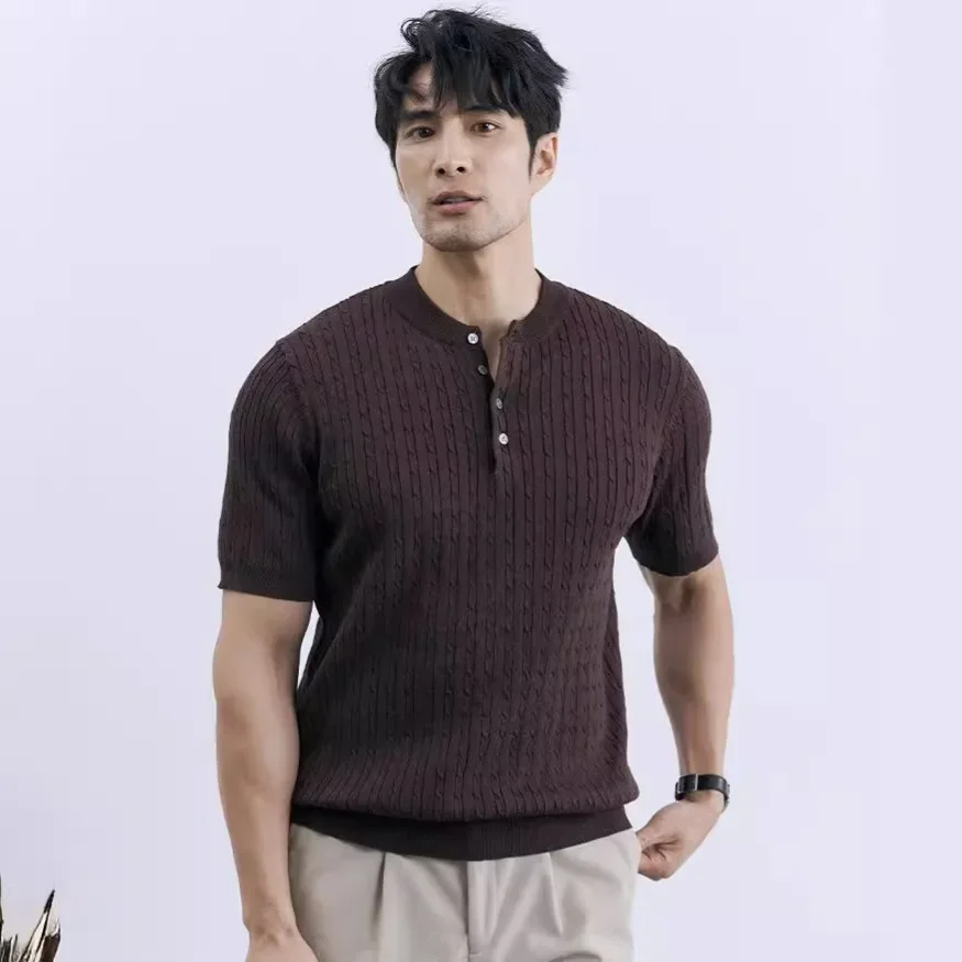 Summer Men's T-shirt Short-sleeved Knitted Sweater Elastic Korean Version Loose American Men's