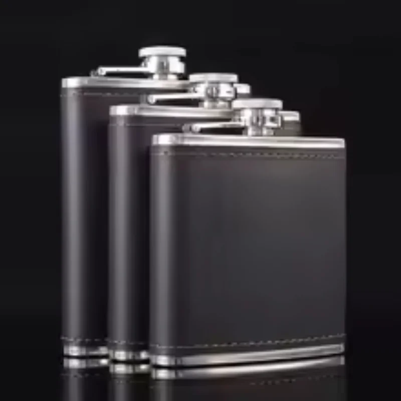 1-9oz Portable Stainless Steel Hip Flask Flagon Whiskey Wine Pot Leather Cover Bottle Funnel Travel Tour Drinkware Wine Cup
