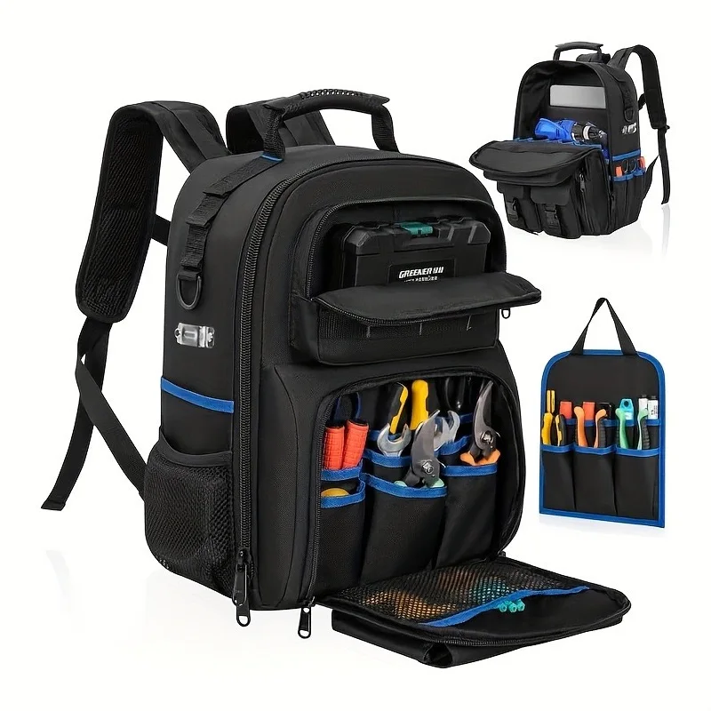 Popular Heavy-Duty Tool Bag with Padded Detachable Storage Pockets, Electrician Hardware Tool Backpack