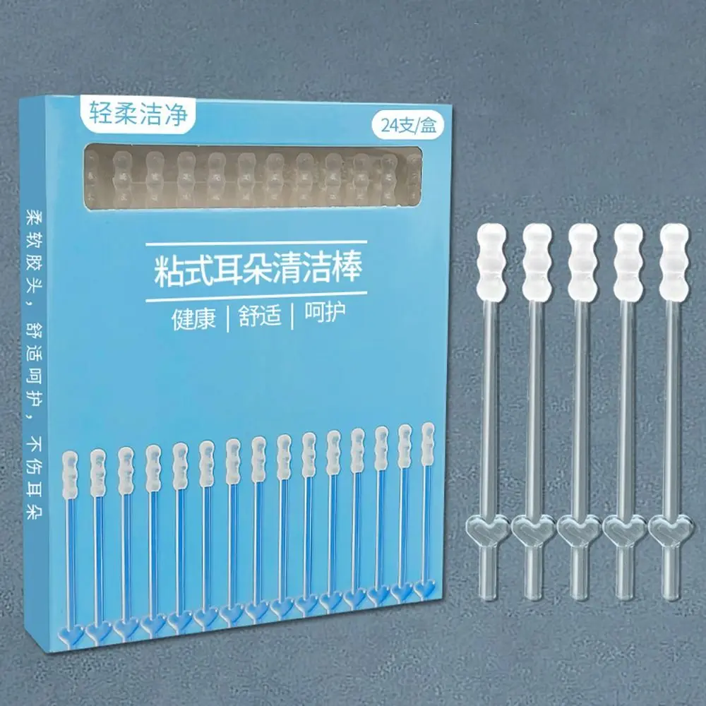 24 قطعة/صندوق جديد سيليكون المتاح الأذن مسحات لينة الأذن نظافة الأذن الشمع أداة إزالة الصواميل لزجة الأذن مسحات الأطفال الكبار