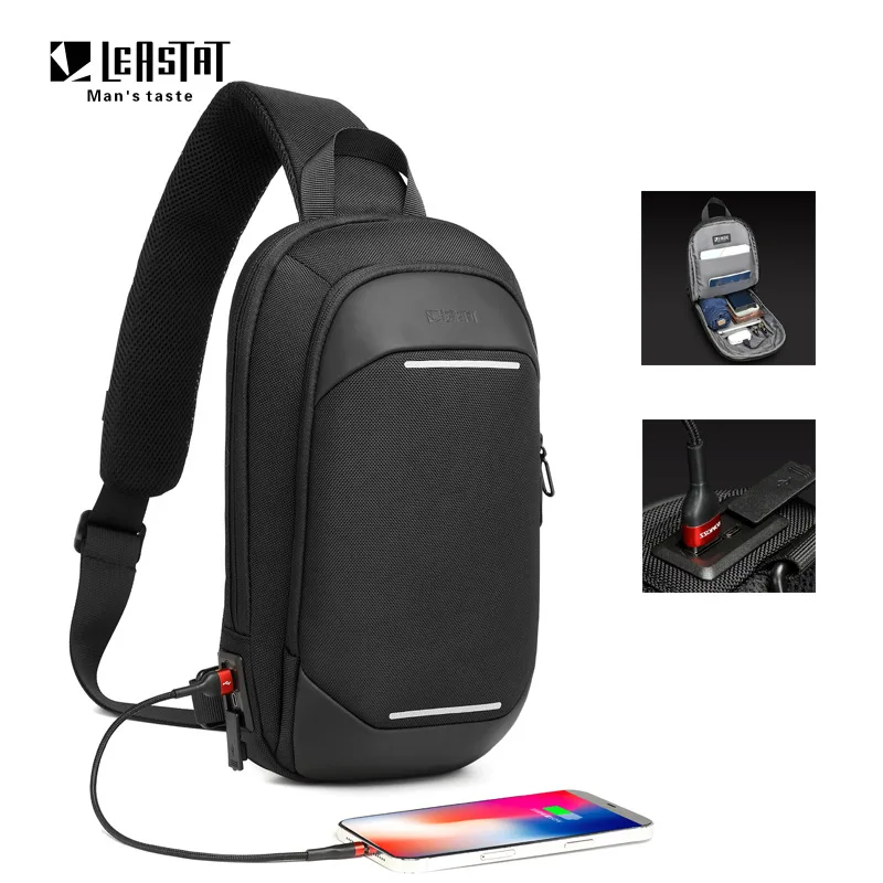 Men\'s Multifunction Anti-theft USB Shoulder Bag Man Crossbody Cross body Travel Sling Chest Bags Pack Messenger Pack For Male