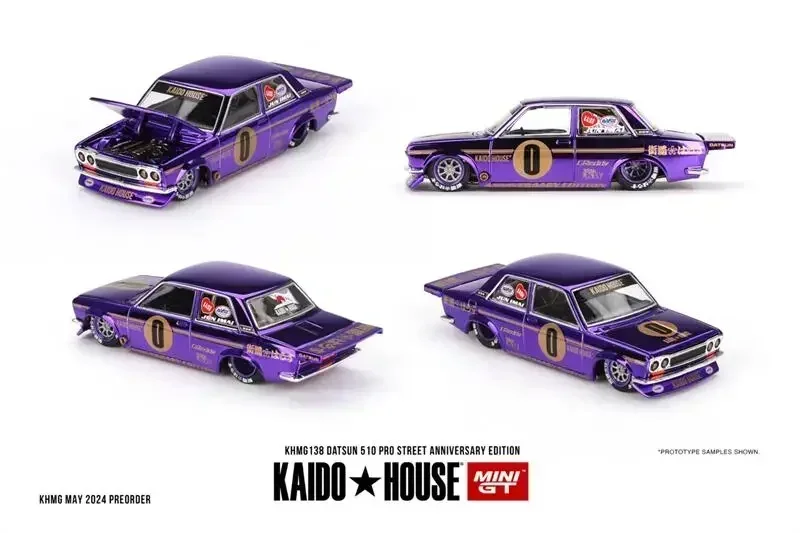 

Kaido House x MINI GT 1:64 Datsun 510 Pro Street Anniversary Edition Фиолетовая литая под давлением модель автомобиля