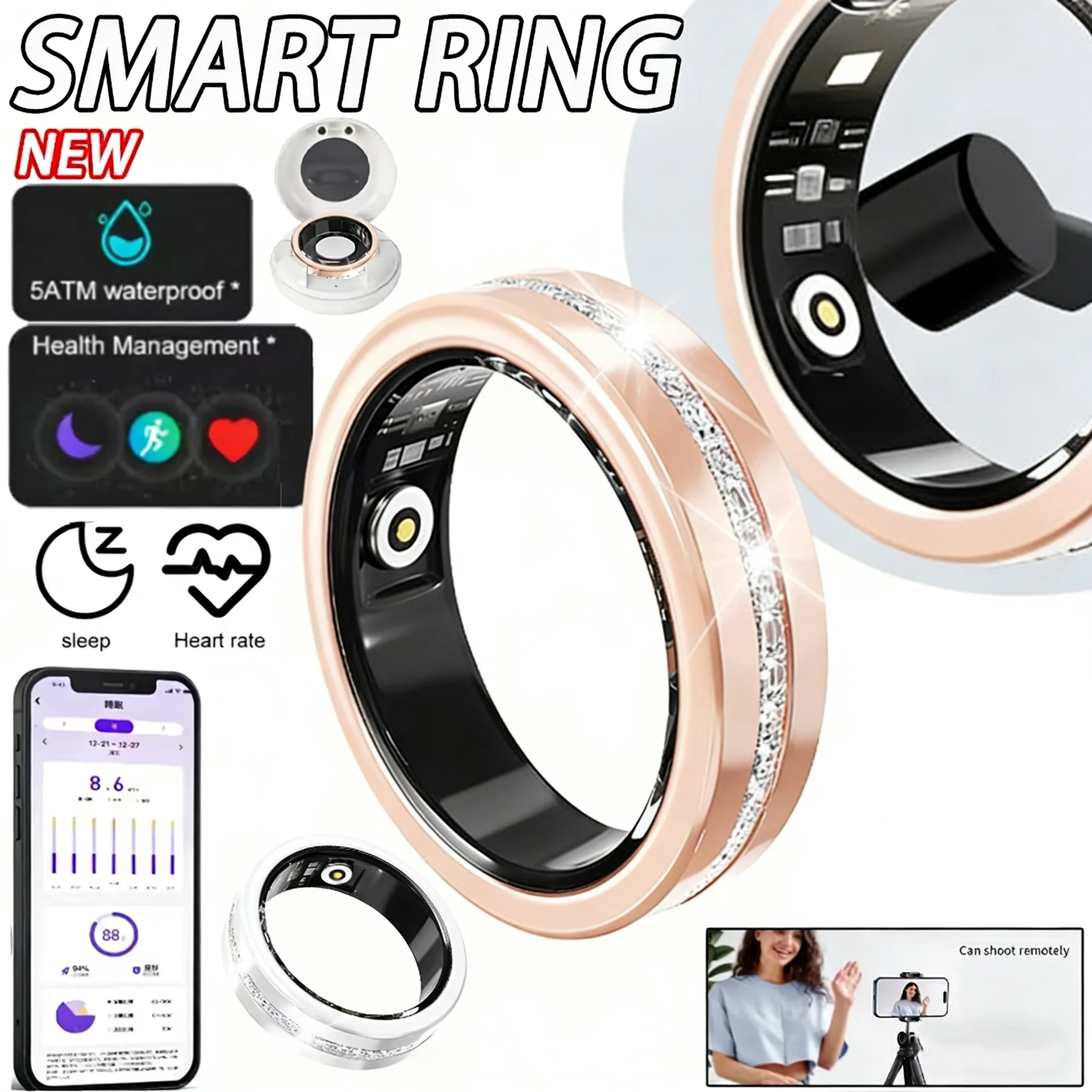 

V6 Diamond Fashion Waterproof Women Smart Ring With Box IP68 Heart Rate Health Monitor Sports Pedometer Smart Ring