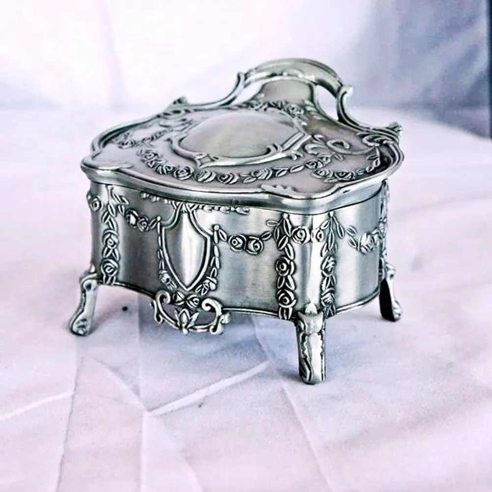 

Retro Metal Jewelry Box Storage Organizer Case Container For Rings Earrings Necklaces Travel Home Use Durable Lightweight
