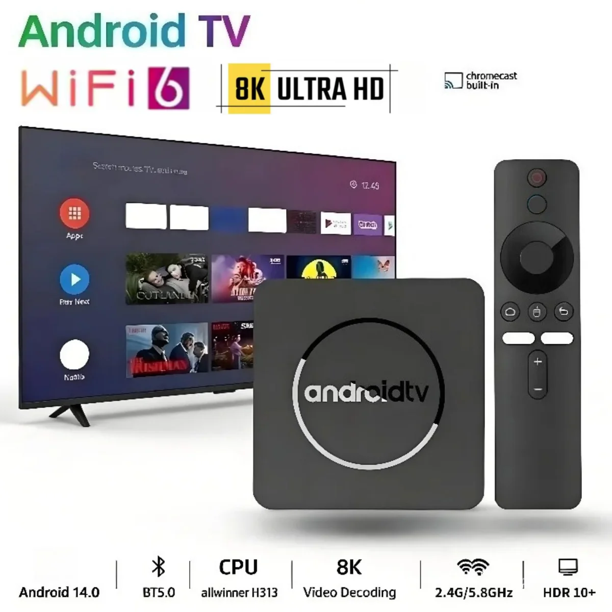 New Global Version Smart TV Box BT 2.4G&5G Wifi Android 13 AllwinnerH313 4K HDR10+ Streaming Media Set Top Box Google Assistant