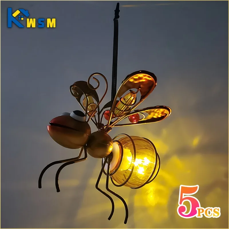 5PCS Solar-Powered Hanging Metal Ladybug Light  Garden Decor  Lady Sculpture with Bouncy Springs Summer Outdoor Art Decorations