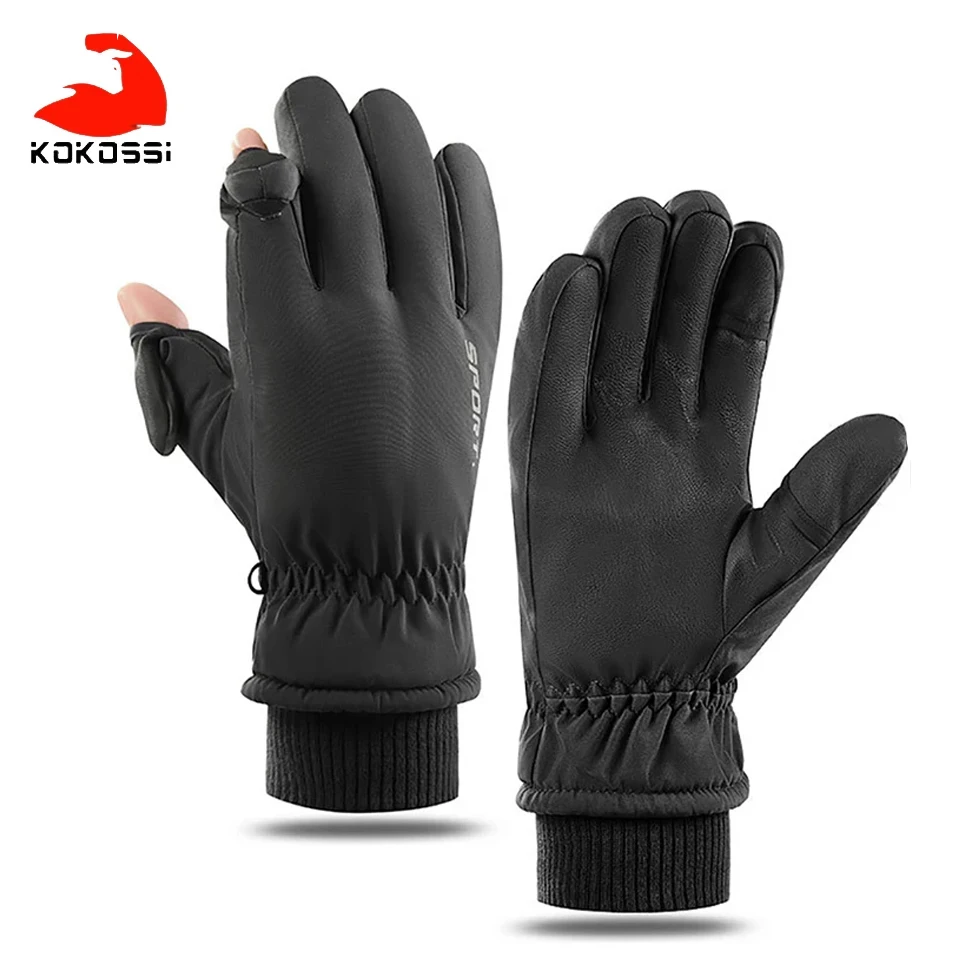 Kokossi Winter Waterproof Cycling Gloves Touch Screen Fleece Motorcycle Gloves Outdoor Sports Non-Slip Warm Running Ski Mittens