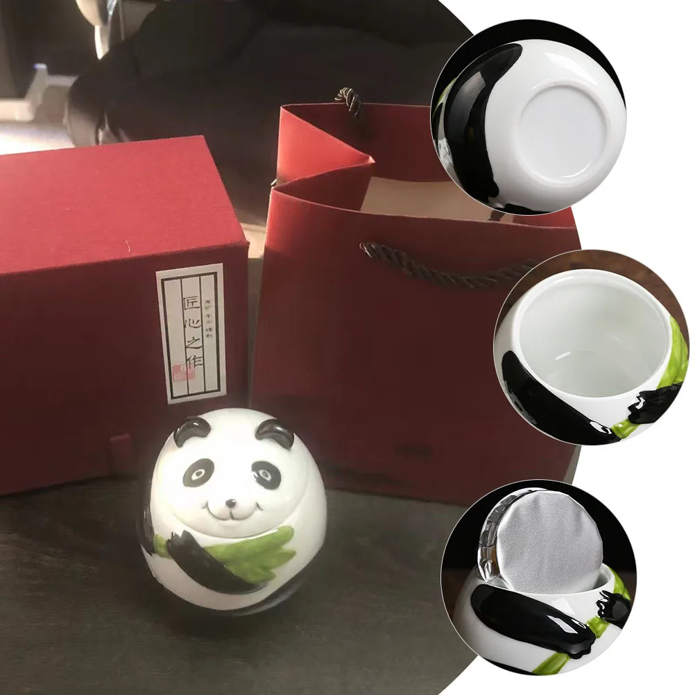 

Panda Shaped Ceramic Tea Can 250ml Airtight Storage Holder Kitchen Decorative Loose Tea Dried Fruit Snacks Container
