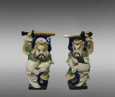 Decoration of Chinese  statue,A Pair Samurai guard god Statue Ceramic Figure---Shiwan Kiln porcelain