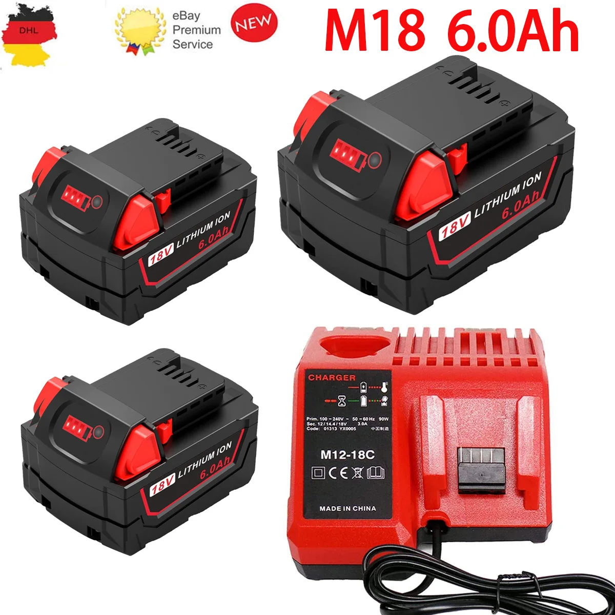 18V 6Ah pour batterie Milwaukee M18 XC Li-Ion M18B5 48-11-1860 48-11-1840 48-11-1850 48-11-1830 48-11-1820 Batteries de remplacement