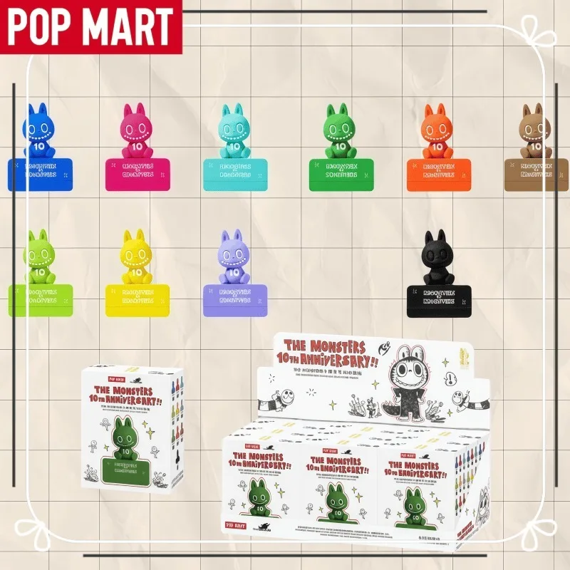 

POP MART The Monsters Labubu: Серия к 10-летию – Магнит на холодильник (слепая коробка), модный декор для дома, таинственная коробка, идеальный подарок на новоселье