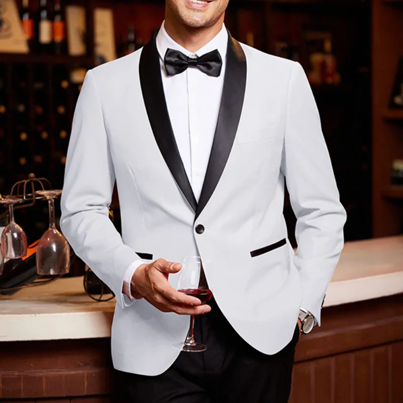 Korean Style New Fashion Men Black White Simple Basic Casual Daily Single Button Long Sleeve Suit Coats Male Blazers Top Clothes