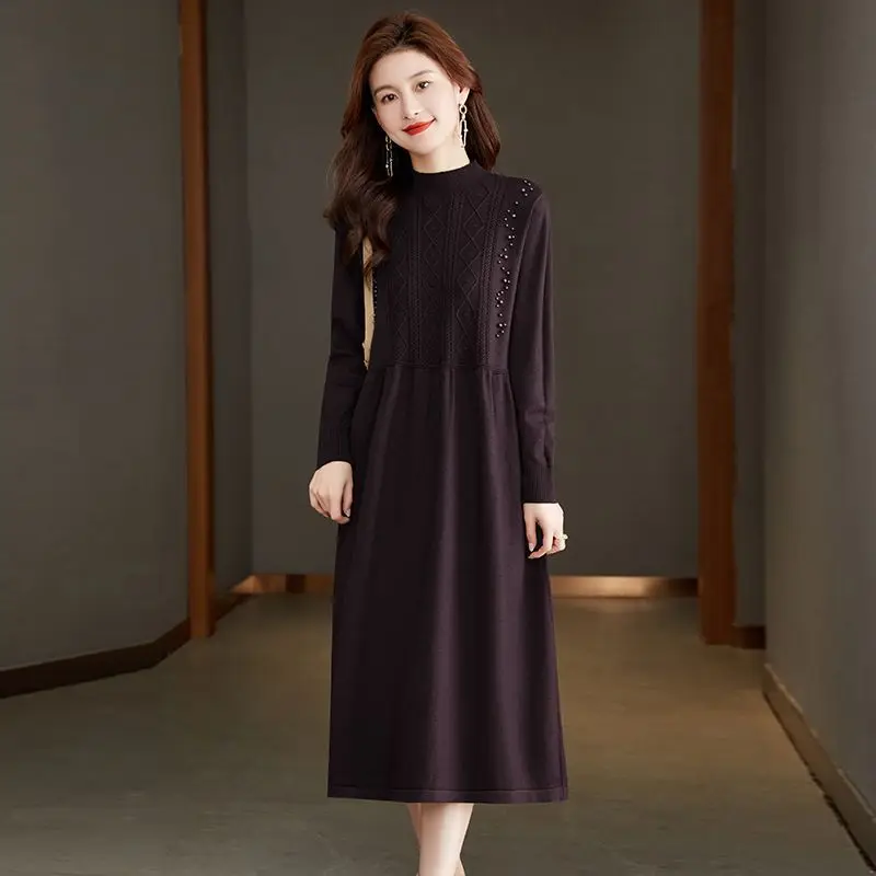 Temperament New Knitwear Pull Winter Clothes Woman Spring Autumn Woolen Sweater Dress Knit Middle Aged Mother Pullovers Jumper