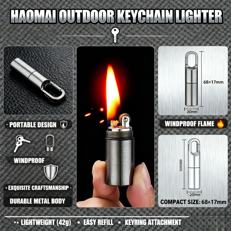 

Vintage Stainless Steel Mini Cotton Oil Lighter - Keychain Pendant, Portable Pocket Size, Essential Outdoor Cigarette Accessory