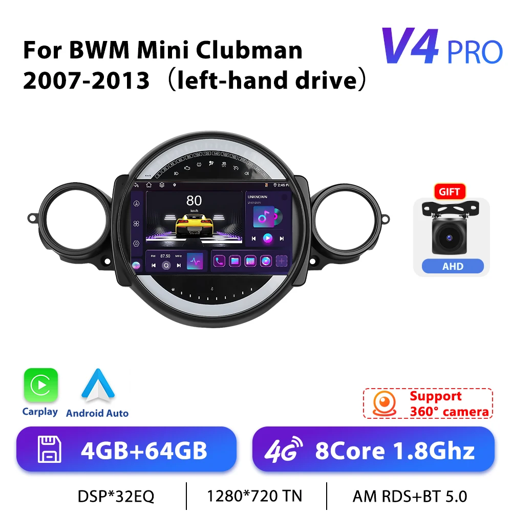 Podofo 9 "Autoradio Draadloze CarPlay Android Radio Voor BMW Mini Clubman 2007-2013 Multimedia GPS 4G WIFI Auto Intelligente Systemen - afbeelding 1