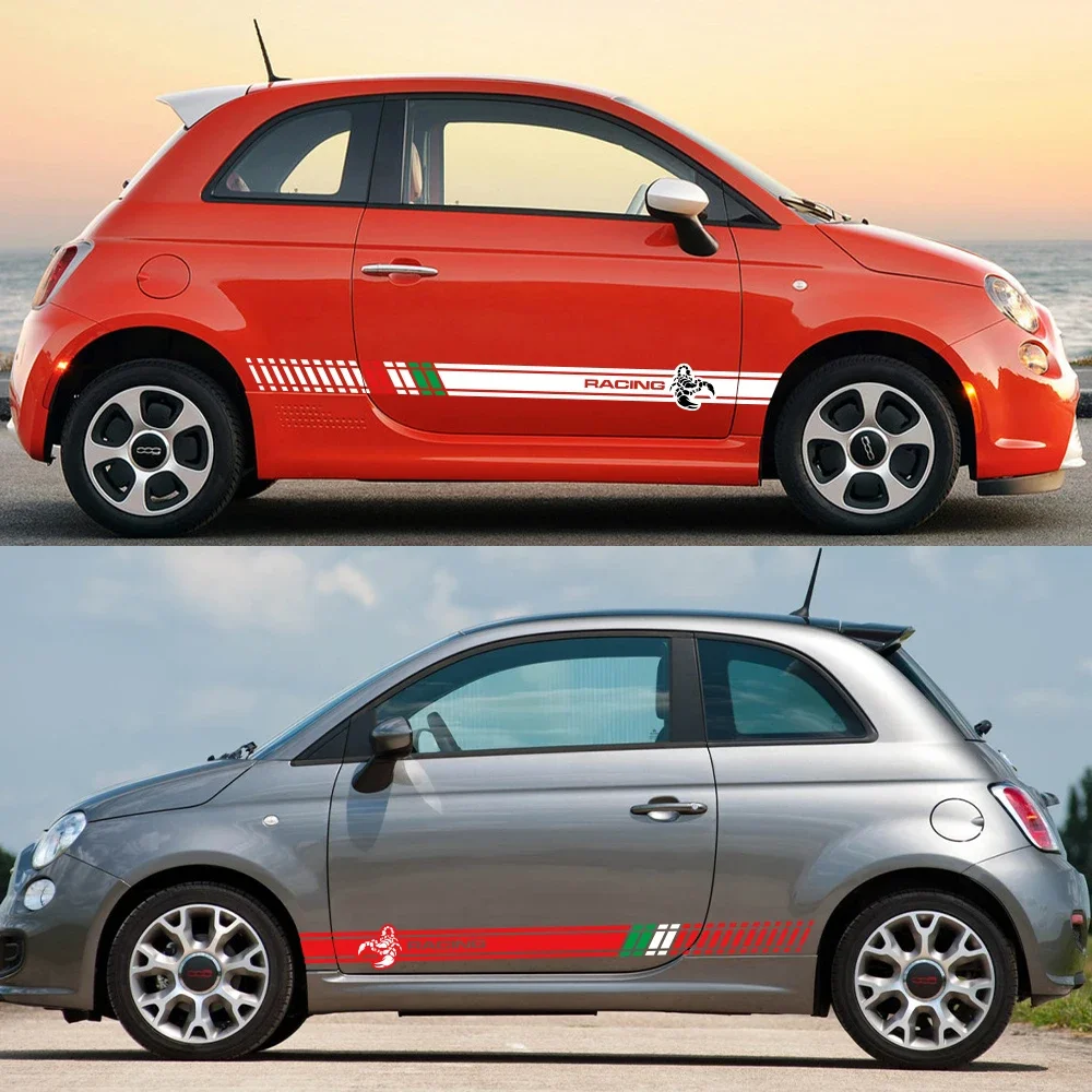 Car Wrapping Vinyl Film For Fiat 500 Abarth Racing Doors Side Rocker Decal Kit PVC Sticker Car Accessories Decoration Exterior