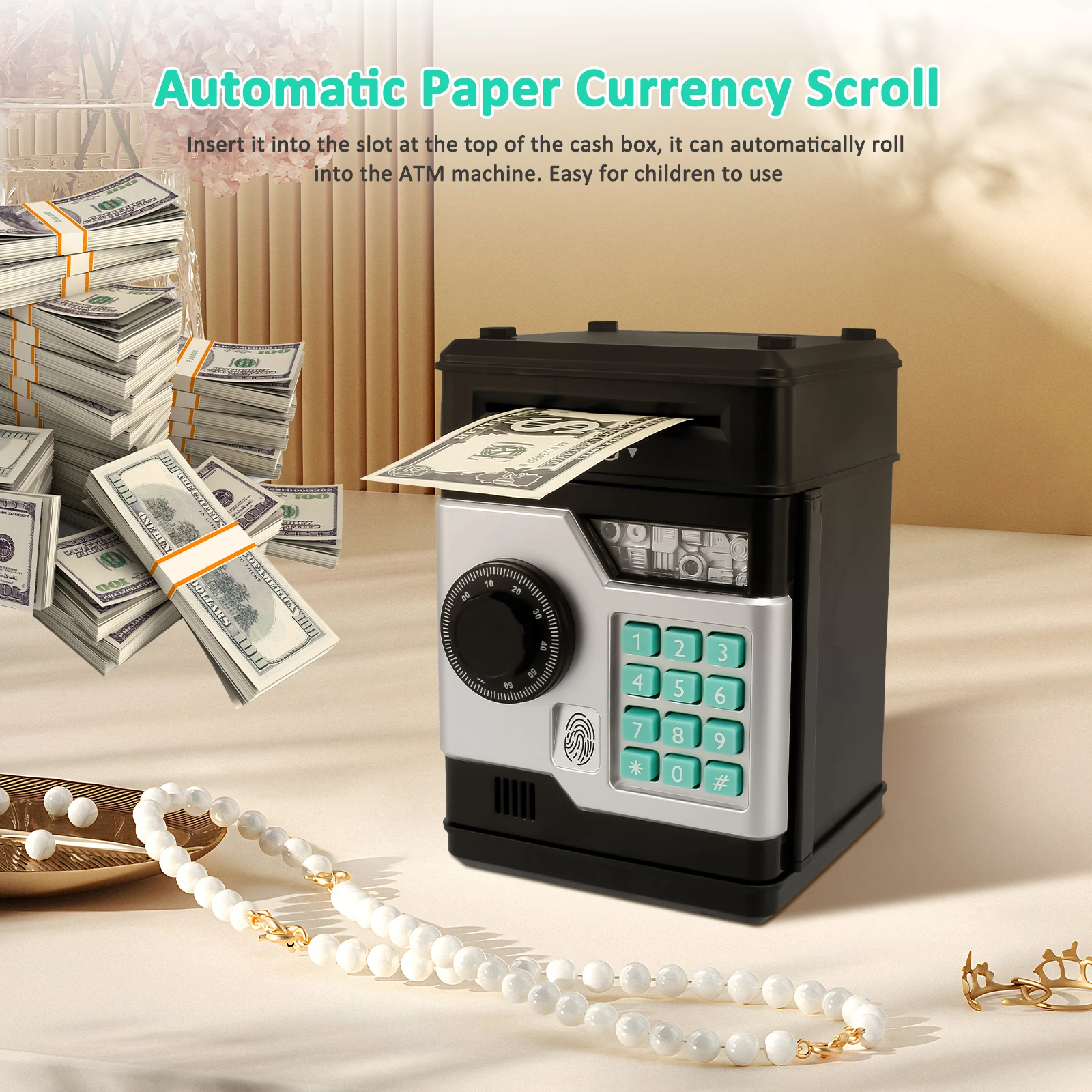 بنك الخنزير الإلكتروني للأطفال بصمة كلمة المرور المال عملة البنك البسيطة توفير البنك اللعب النقدية عملة يمكن ATM البنك الاطفال هدية الكريسماس #4