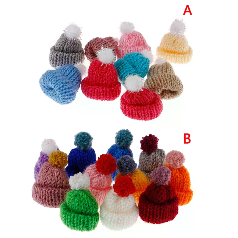10Pcs 3.5CM Mixed Woolen Yarn Mini Hat Cap Headwear Garment Doll Craft Materials Color Random