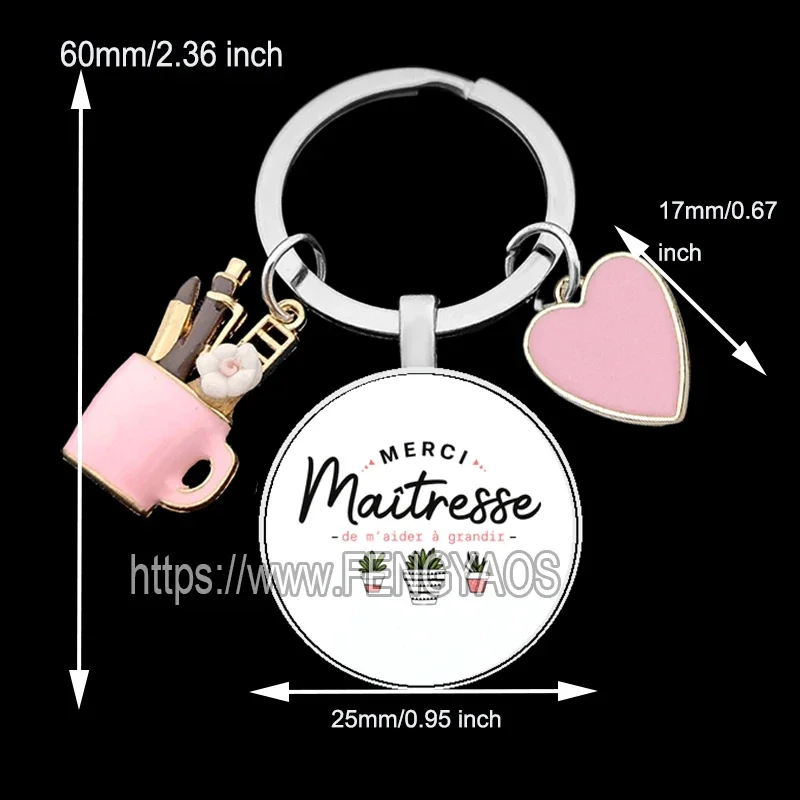French Merci Atsem/Aesh/Avs/Maitre/Maitresse Keychains Teacher's Day Gift Keychain Enamel Lovely Gifts for Professor