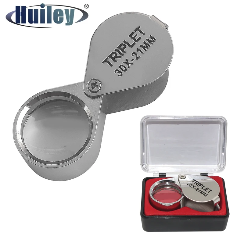 30X Metal Jewelry Loupe Silver Lens Diameter 21mm Portable Magnifying Glass MINI Pocket Size Folding Loupe for Viewing Jewelry