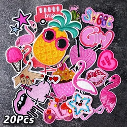 20pcs/Lot Pink Flamingo Girl Children Patches for Clothing Embroidery Applique Ironing Supplies Decorative Iron on Patch