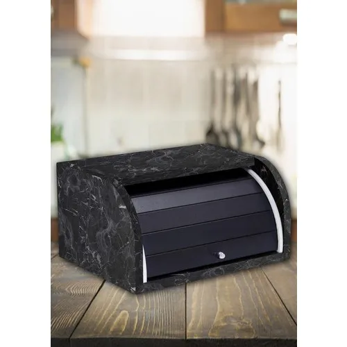 E-Decor Black Marble Pattern Breadbox Bread Cabinet