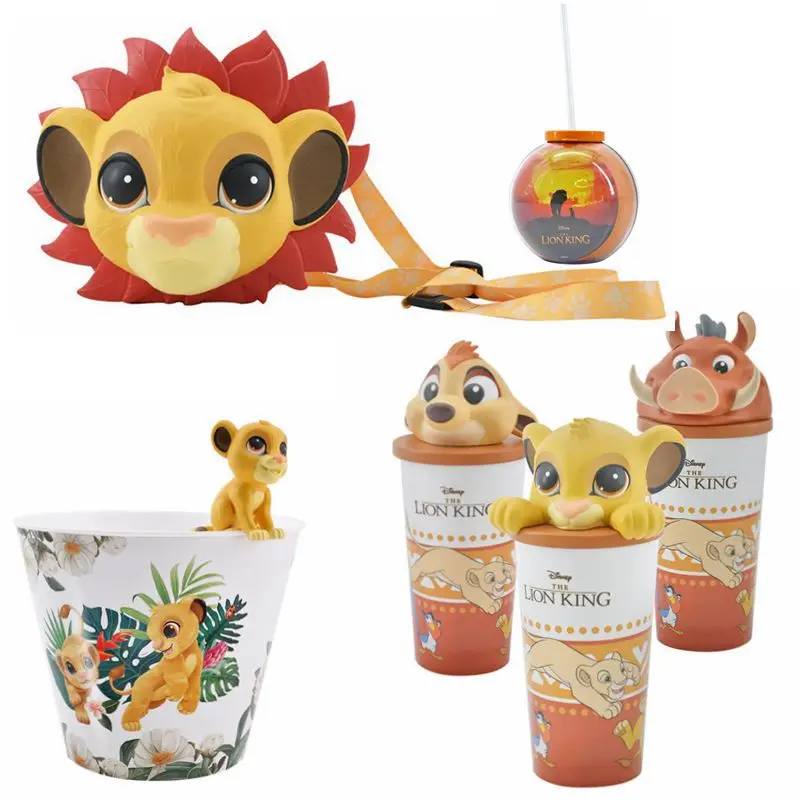 Disney Genuine Cartoon Movie Lion King Toy Bag Doll Cup Toy Lion King Simba Popcorn Bucket Straws Children\'s Toys Gifts