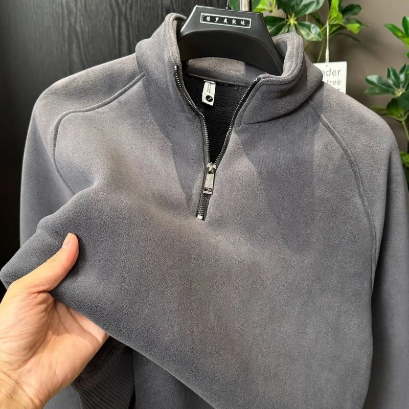 

Новая мужская очень толстая толстовка с верблюжьим волосом на полузастежке, простой стиль, флис, морозостойкий, теплый зимний флисовый топ с ручной грабкой