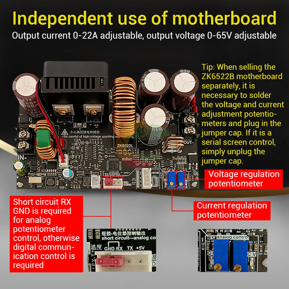 ZK-6522 CNC Step-down DC Adjustable Regulated Power Supply Constant Voltage and Constant Current Module 22A/1400W Buck Module
