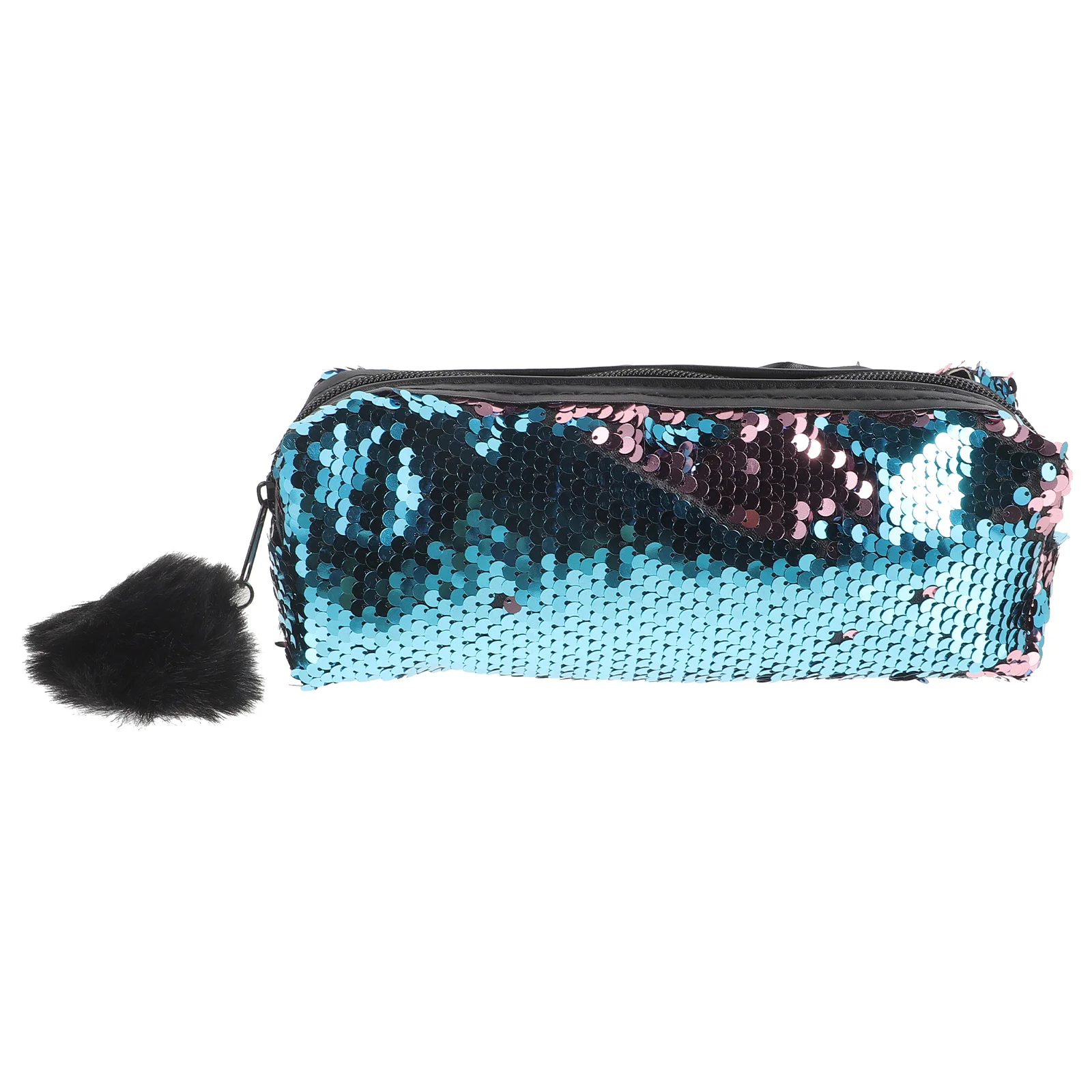 Fashion Blue Sequins Pencil Bag Portable Lightweight Shiny Zipper Handbag Multifunctional Storage Pen Case Coin Holder