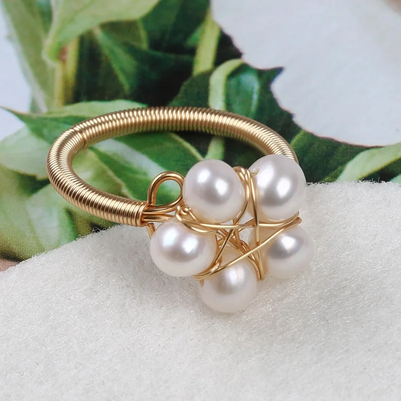 Cute Multi Beaded Natural Freshwater Pearl Colorful Adjustable Women Circle Minimalist Rings