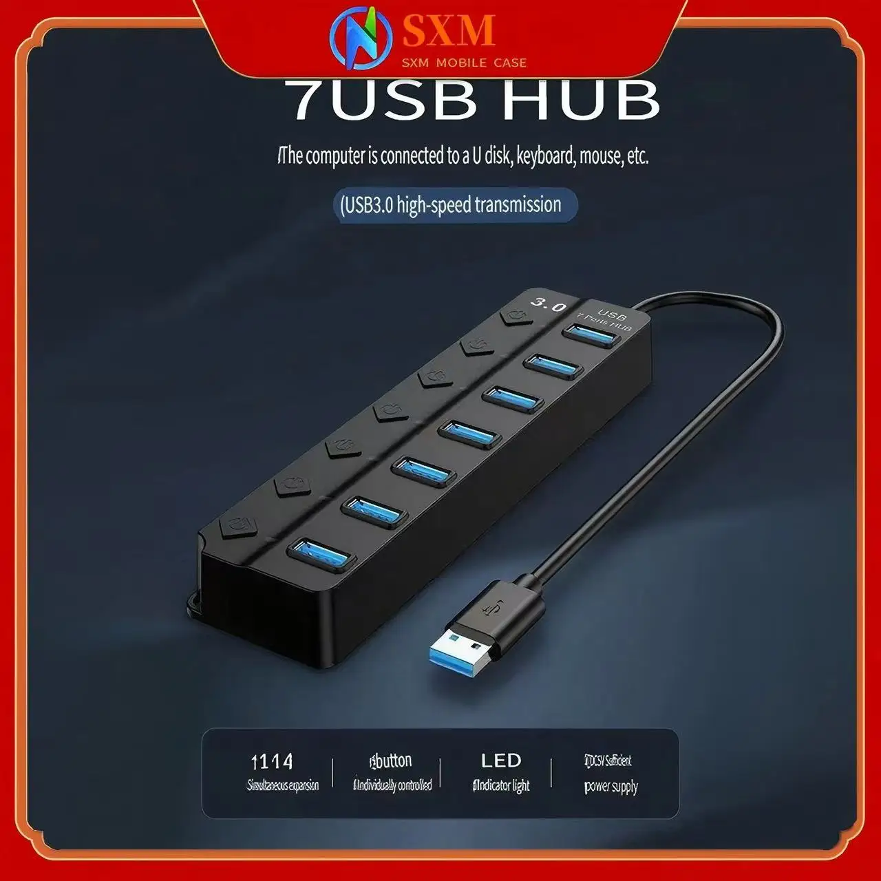 

USB3.0 hub, usbhub docking station, plug-in desktop laptop, seven-port multi-interface splitter