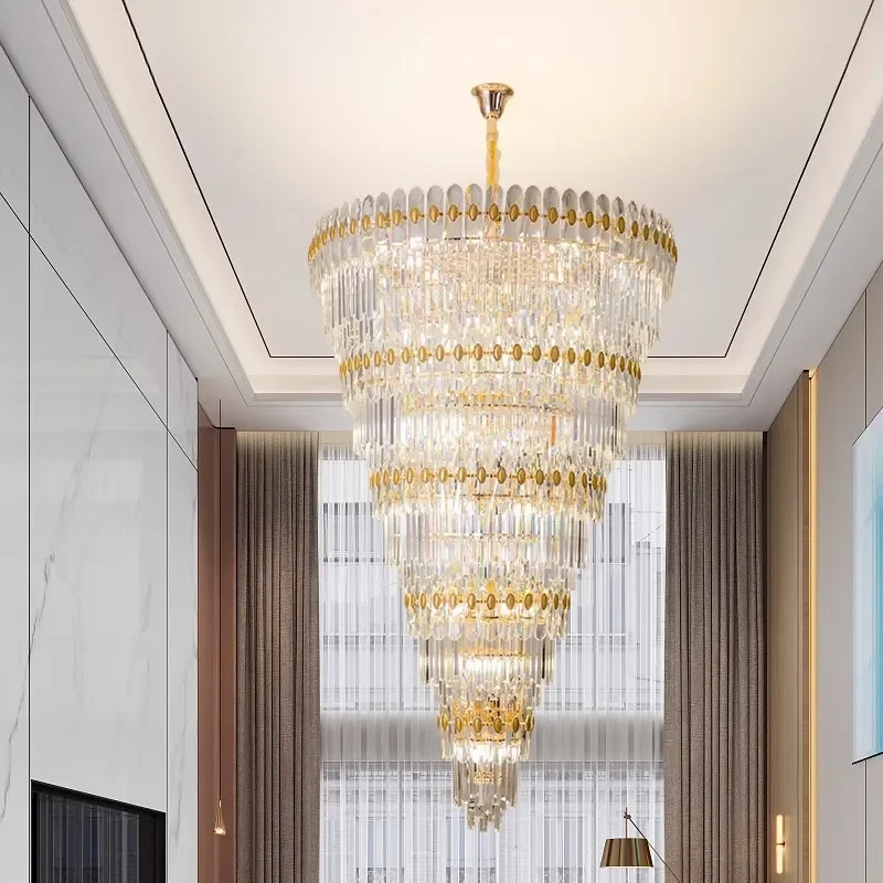 for Duplex Building Chandelier Modern Light Luxury Villa Living Room Lamp Hollow Crystal Lamp Jumping Stairs Chandelier