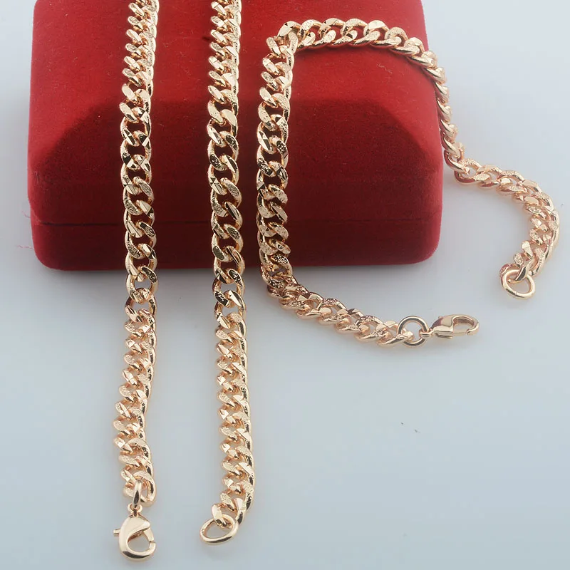 6 مللي متر الرجال النساء 585 ارتفع الذهب اللون نمط كبح ربط سلاسل قلادة سوار مجموعة مجوهرات #4