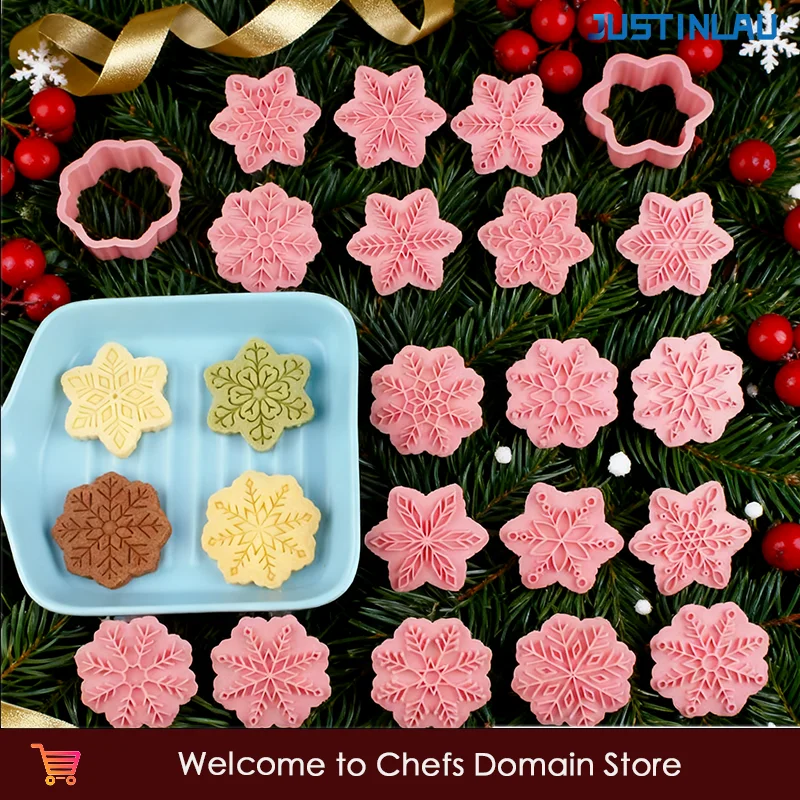 JUSTINLAU Weihnachten Cookie Schneeflocke Form 3D Kunststoff Presse Typ Cookie Form Backen Werkzeuge Weihnachten Party Hause Backen Siegel Stempel Form