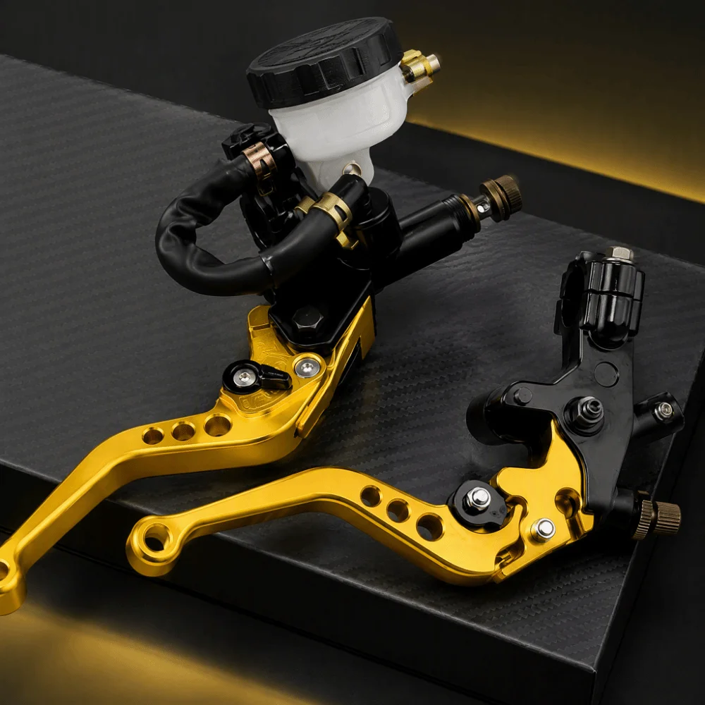 6 Position Adjustable Brake Master Cylinder CNC Machined Gold Color Clutch Lever Kit 7/8