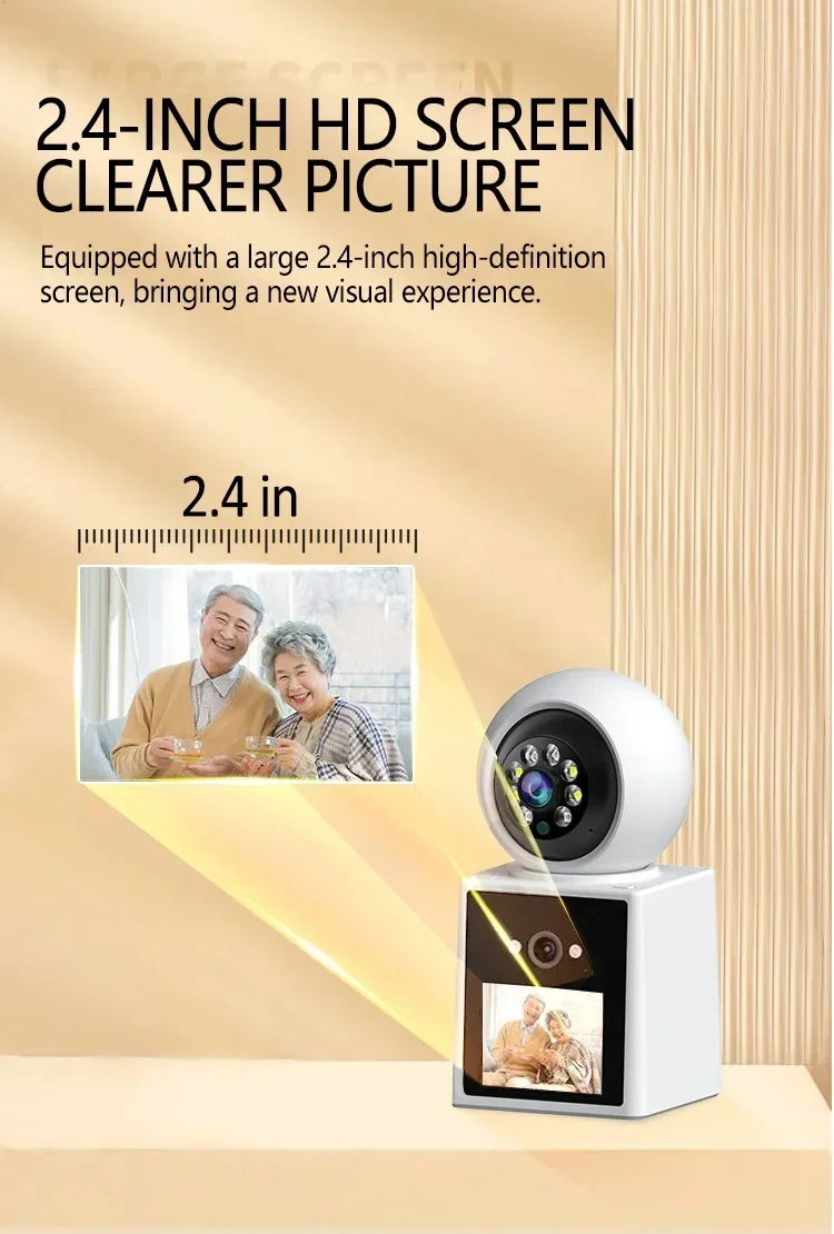 Smart Video Camera 2.4-inch 1080P 3MP One-button Two-way Intercom 360° PTZ Infrared Night Vision Home Monitoring Video Call