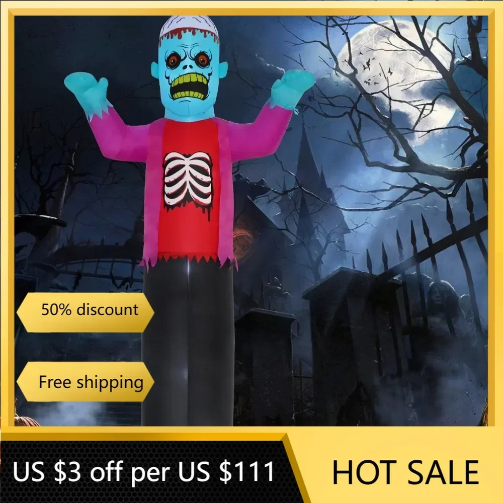 12ft Blue Zombie Halloween Outdoor Inflatable Decoration, Creepy Skeleton Zombie with LED Lights, Holiday Inflatable Decoration