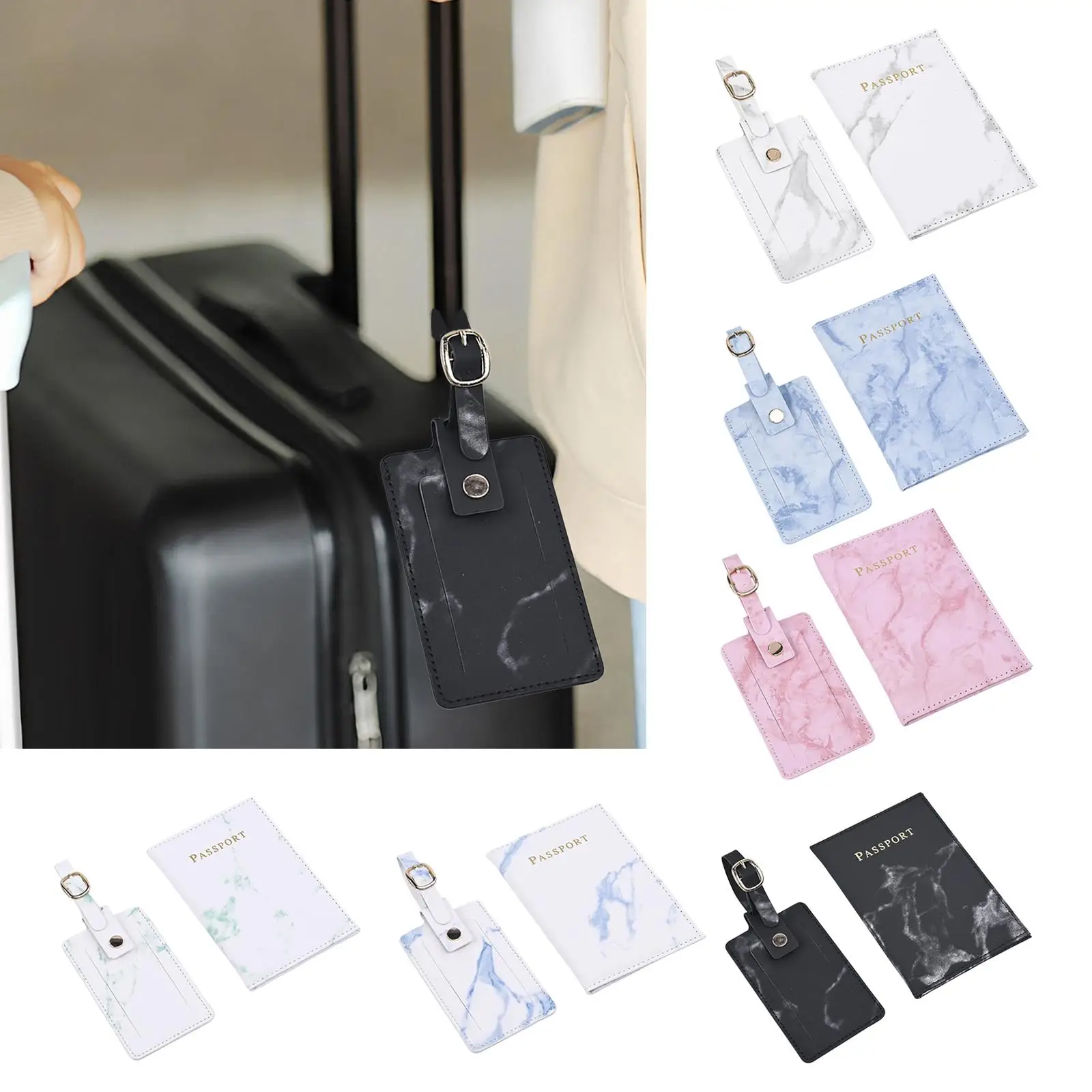 

Cover and Luggage Tag Set, PU Suitcases Durable Label Wallet Holder for Business