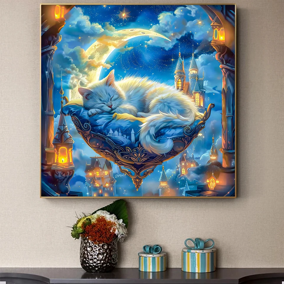 الخيال القط الماس طقم الطلاء Landscspe كامل مربع جولة الماس التطريز عبر غرزة هدية الماس الفن المنزل Docer
