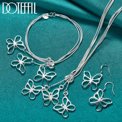 DOTEFFIL 3pcs 925 Sterling Silver Three Butterfly Earring Necklace Bracelet Set For Woman Wedding Charm Jewelry