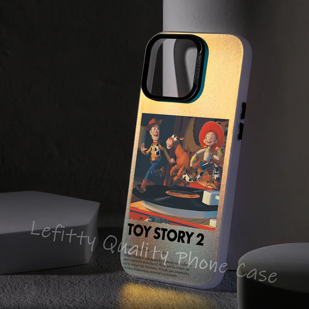 

Cartoon Toy Story 3 Phone Case Laser Metallic For iPhone 16 15 14 13 12 11 Pro Max Matte Aurora Multicolor gradient Cover