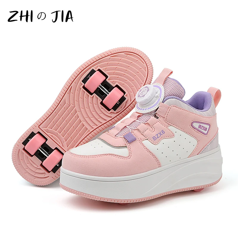 2025 New Children's Roller Shoes Outdoor Leisure Sneaker Boys And Girls Training Shoes Rotary Buckle Trendy Footwear 30-40