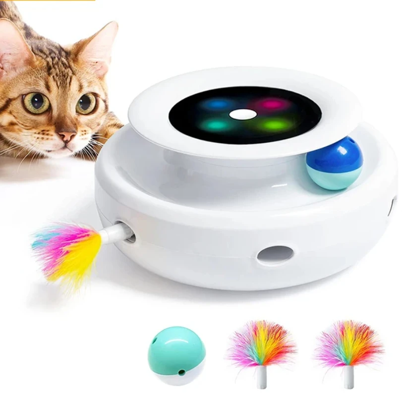 

2 in 1 Smart Cat Toys Automatic Feather Fun Ball Toy Set For Cat Dog 5 Modes Electronic Interactive Pet Toy Accessories