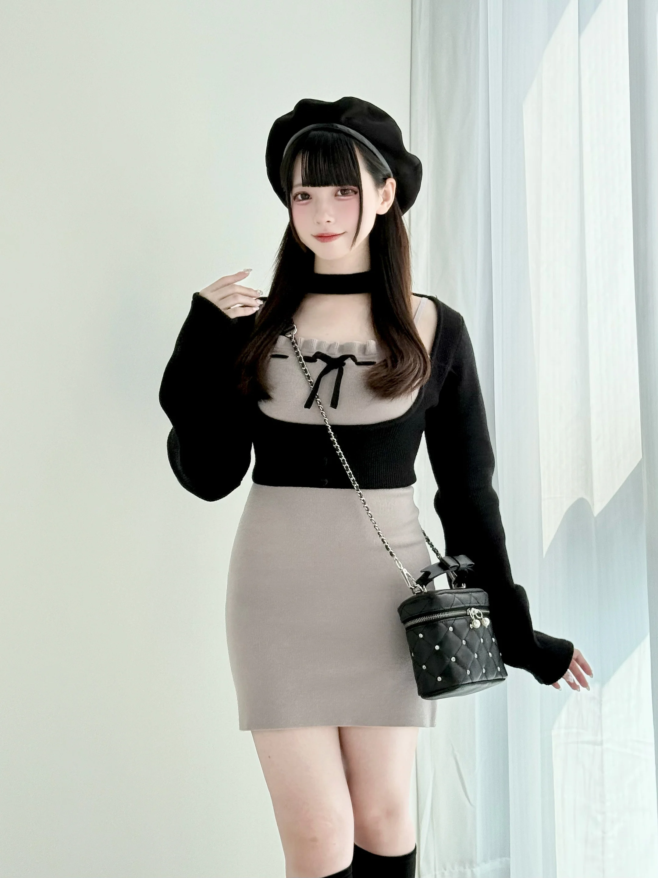 Estilo japonês original produzido em massa camisola de manga longa vestidos sem mangas conjunto de duas peças para mulher bodycon vestido curto outono