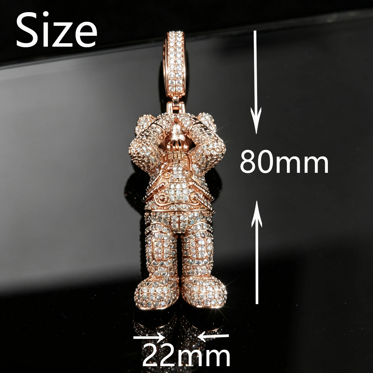 3D Iced Out Cartoon Character Pendant 18K Rose Gold Plated Cubic Zirconia Figure Charm Hip Hop Bling Cover Eyes Doll Pendant Streetwear Jewelry Gift For Men Women Fully Micro Paved Shiny Zircon HipHop Accessory Trendy Pop Art Pendant For Cuban Link Chain