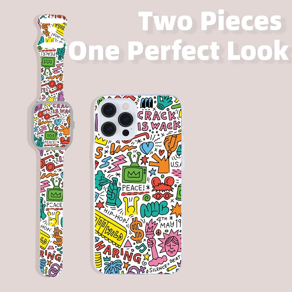 Blume Maßgeschneiderte Silikonbänder und Handyhüllen-Set für iPhone 12–17 und Apple Watch 9 8 7 6 5 Ultra SE 38 40 41 42 44 45 49 mm Geschenke