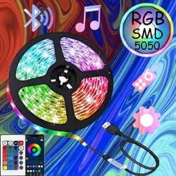 Tira de luces LED 5050 RGB con Bluetooth, Control remoto por aplicación IR, 1M, 2M, 3M, 4M, 5M, 10M, 15M, 20M, retroiluminación USB para techo, decoración de festivales