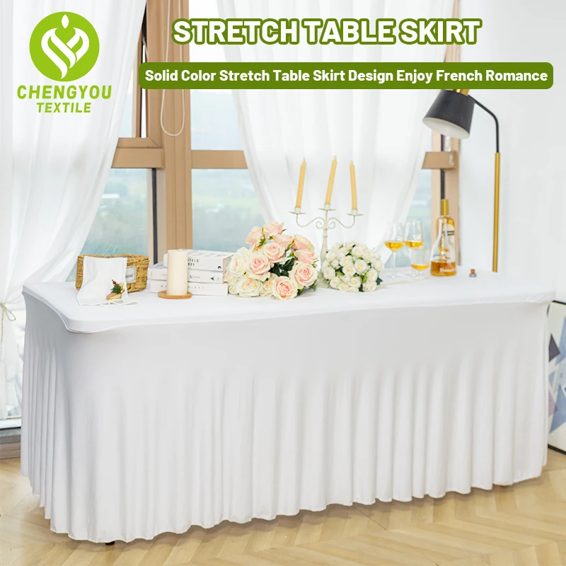 

Polyester elastic table cover, modern minimalist banquet tablecloth, hotel conference table skirt, rectangular sun skirt